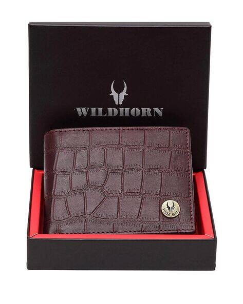 WILDHORN Men Croc-Embossed Leather Bi-Fold Wallet