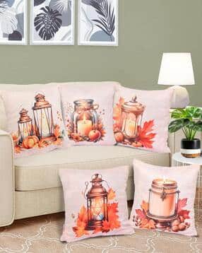 fabinaliv Set of 5 Reversible Digital Printed Velvet Square Cushion Covers -picture-39