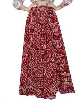 Women Bandhani Print Flared Maxi Skirt
