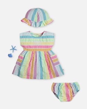 ed-a-mamma Girls Striped A-Line Dress with Bloomer & Cap Set-picture-11