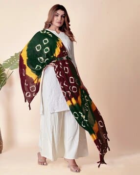 ebadat Women Bandhani Print Dupatta with Tassels -picture-23