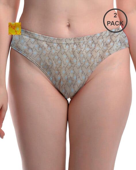 Gialon Women Pack of 2 Printed Bikini Panties with Elasticated Waistband