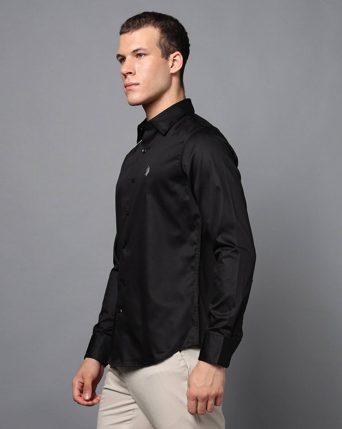 Buy U.S. Polo Assn. Men Tailored Fit Satin Shirt Online | Ajio.com