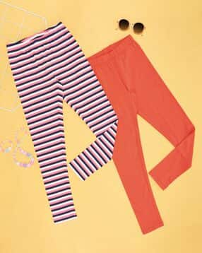 yu by pantaloons Girls Pack of 2 Striped Leggings-picture-34