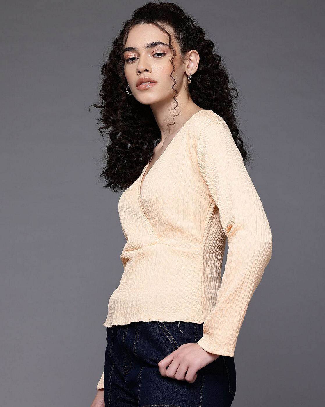 Women Fitted Textured Wrap W, ORANGE, XS