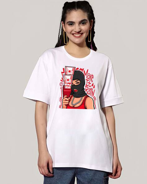Women Graphic Print Oversized Fit Cotton T-Shirt