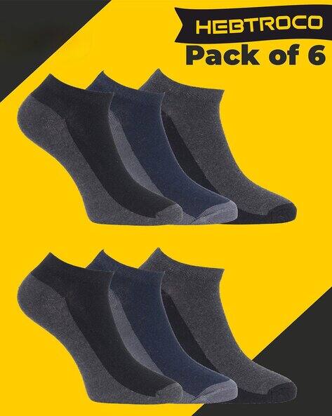 HEBTROCO Men Pack of 6 Colourblock Ankle-Length Socks