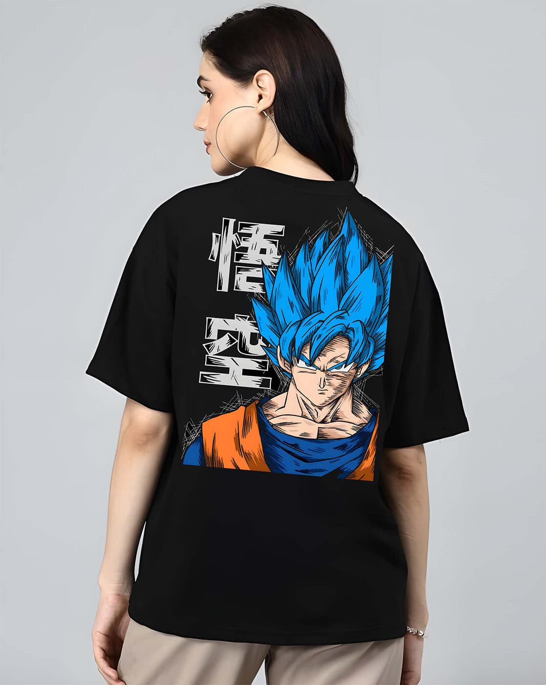 Ajio Dragon Ball Z Shirts India Women Goku Print Oversized Fit Cotton T- Shirt, image size:1117x1400