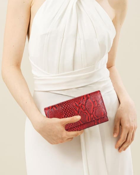 cimoni Women Reptilian Print Genuine Leather Clutch