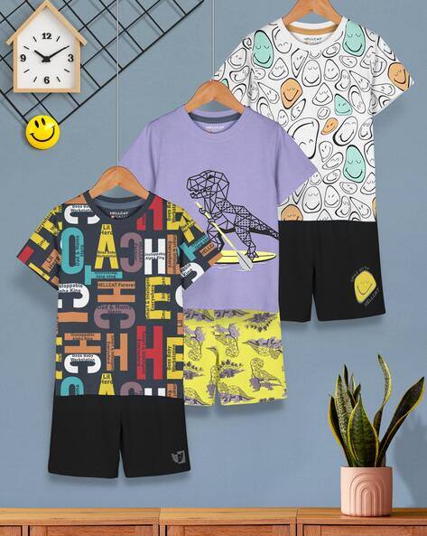 Hellcat Boys Pack of 3 Typographic Print Shorts & T-Shirt Set