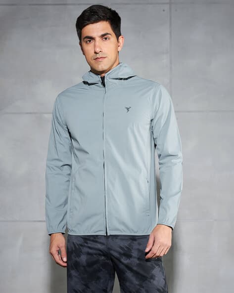 Men Slim Fit Logo Print Raincoat