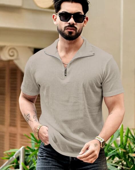Hoodler Men Regular Fit Polo T-Shirt with Zipper