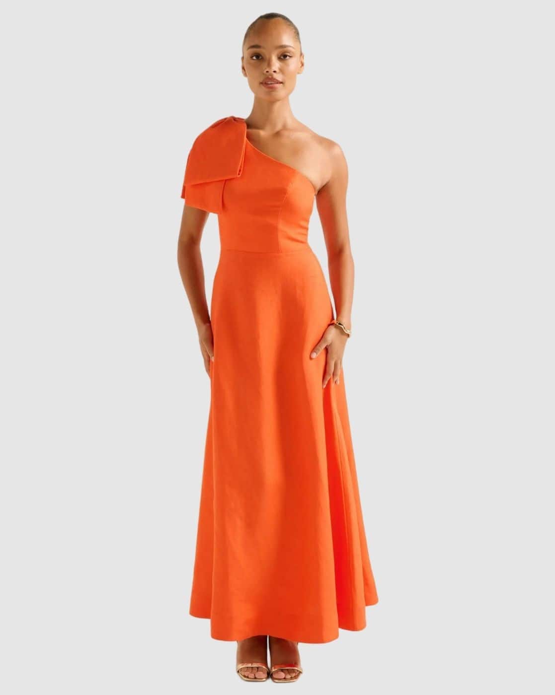 open lace back dress Forever New Orange Fire Cora Bardot Midi Dress main image 0