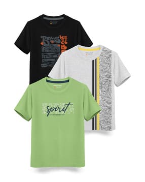 Boys Pack of 3 Typographic Print Regular Fit T-Shirts-image-18