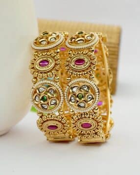 panini Set of 2 Women Gold-Plated Stone-Studded Broad Bangles-picture-52