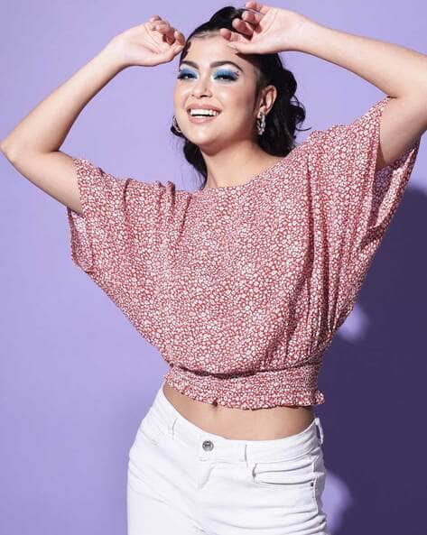 LEIA Women Regular Fit floral Print Top with Batwing Sleeves