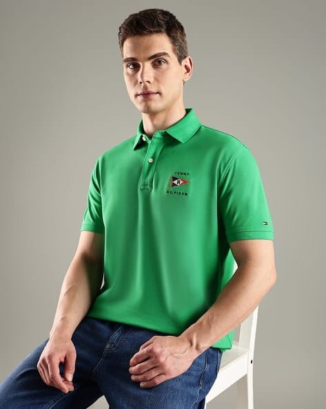 TOMMY HILFIGER Men PJ Logo Embroidered Regular Fit Polo T-Shirt