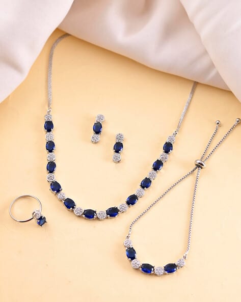 VALLEY OF JEWELLERY (VOJ) Women Silver-Plated Necklace Set with Bracelet & Ring