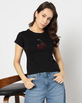 rio Women Embellished Regular Fit Round-Neck T-Shirt-picture-13