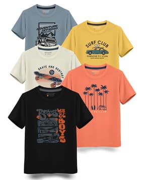 hellcat Pack of 5 Boys Graphic Print Regular Fit Round-Neck T-Shirts-picture-21