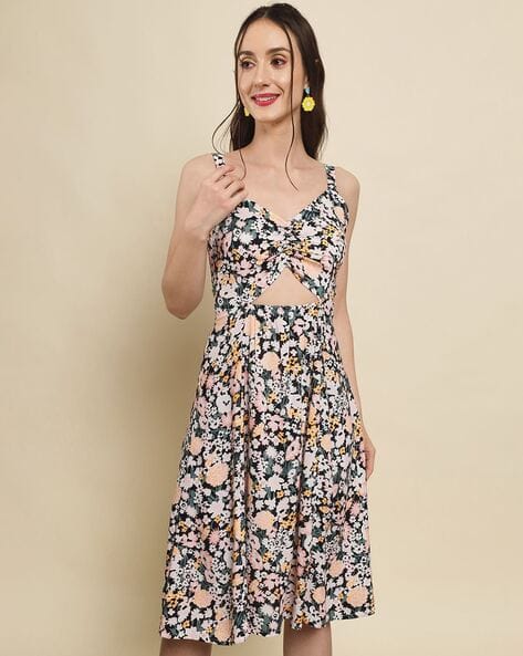 Fyre Rose Women Floral Print Fit & Flare Dress with Cut-Out Front