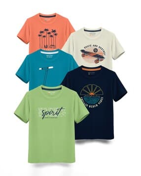 Pack of 5 Boy Regular Fit Round-Neck T-Shirts