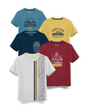 hellcat Pack of 5 Boys Graphic Print Regular Fit Round-Neck T-Shirts-picture-27