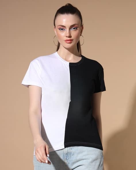 theallchemy Women Colourblock Round-Neck T-Shirt