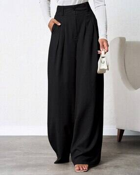Women Relaxed Fit Single-Pleated Trousers
