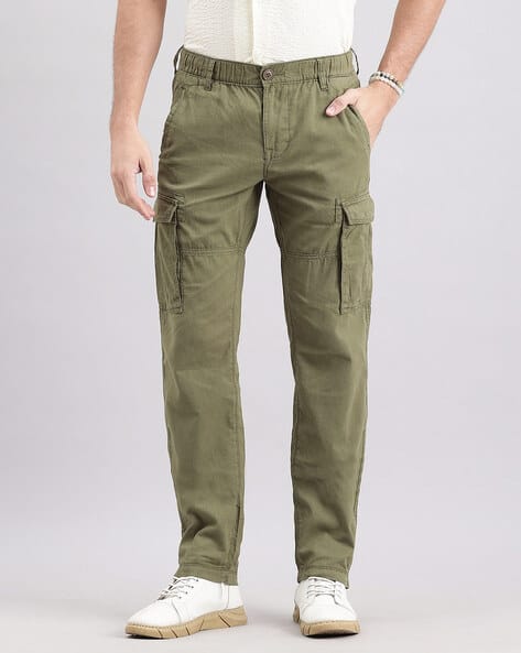 Men Linen Cotton Slim Fit Cargo Pants