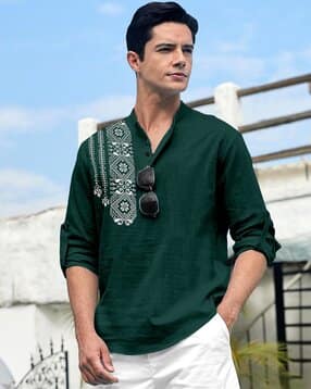 folgen Men Regular Fit Short Kurta with Mandarin Collar-picture-41