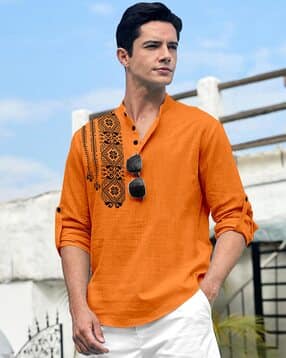 folgen Men Regular Fit Short Kurta with Mandarin Collar-picture-11