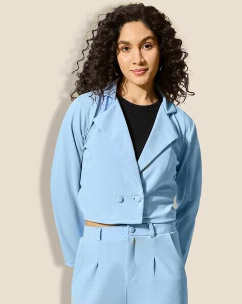 QIOA Women Double-Breasted Blazer with Notched Lapel