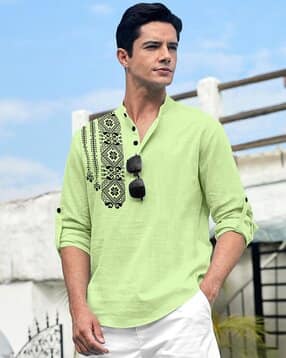 folgen Men Regular Fit Short Kurta with Mandarin Collar-picture-22