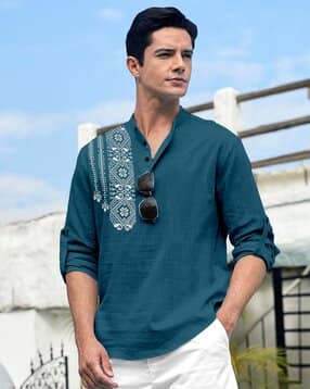 folgen Men Regular Fit Short Kurta with Mandarin Collar-picture-52