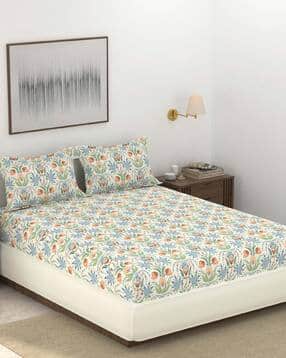 portico 144 TC Floral Print Super King-Size Bedsheet with Pillow Covers-picture-53