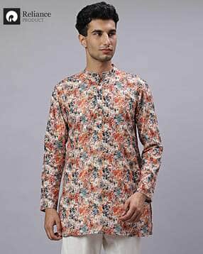 fashion world Men Floral Print Regular Fit Short Kurta-picture-20