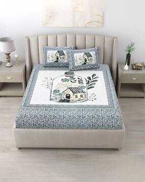 bombay spreads Floral Print King Size Bedsheet with 2 Pillow Covers-picture-20