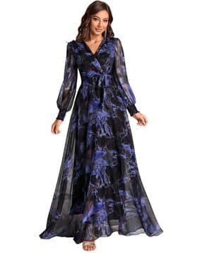 Women Floral Print Fit & Flare Dress with Tie-Up