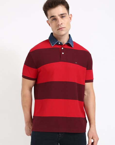 TOMMY HILFIGER Men Stripes Relaxed Fit Polo T-Shirt