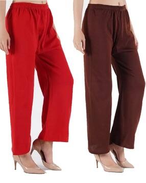 srisaras Pack of 2 Women Relaxed Fit Flat-Front Trousers with Insert Pockets-picture-12