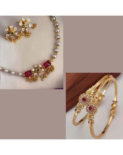 BRADO JEWELLERY Women Gold-Plated Necklace & Earrings Set with Bangles
