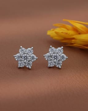 vanbelle Women Sterling Silver Rhodium-Plated CZ Floral Stud Earrings-picture-25