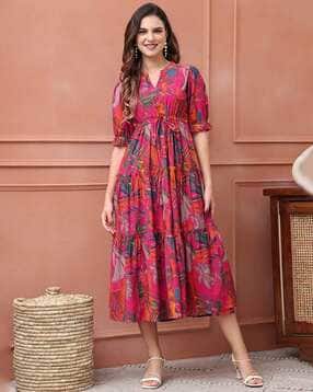 Women Abstract Print Fit & Flared Dress-image-31