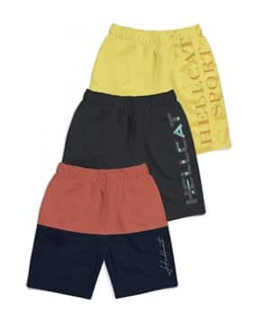 hellcat Pack of 3 Boys Typographic Print Regular Fit Shorts-picture-29