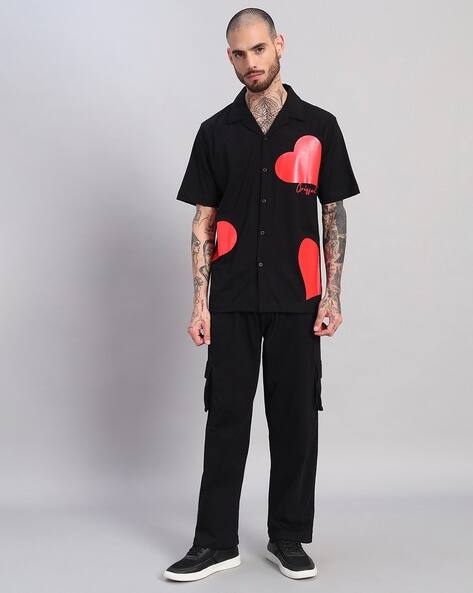 GRIFFEL Men Graphic Print Shirt with Cargo Pants Set
