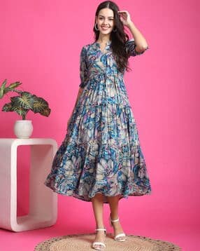 revangi Women Floral Print Fit & Flared Dress-picture-36