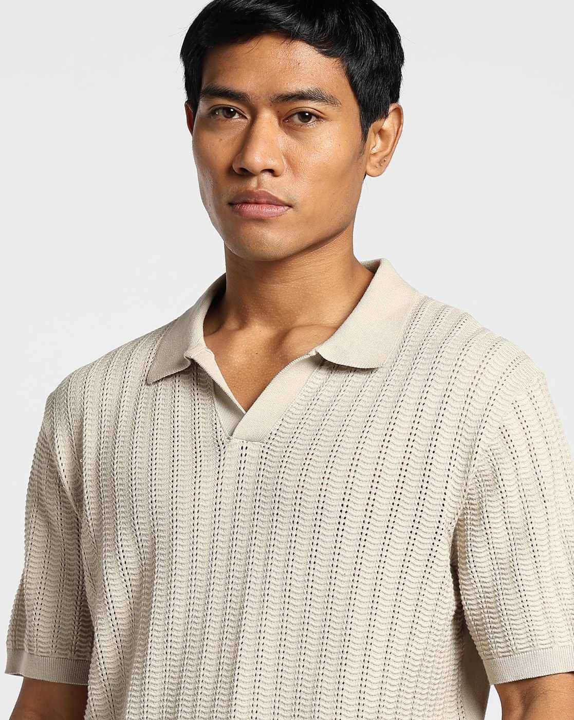 Buy Altheory by AZORTE Structured Relaxed Fit Polo T-Shirt Online