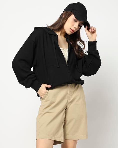 Women Relaxed Fit Zip-Front Hoodie