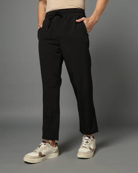 Fort Collins Track Pants Online India Men's Black Regular Fit  Polyester-Lycra Track Pant With Zipper Pockets